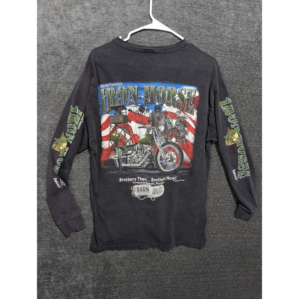 Vintage 2004 Iron Horse Saloon Henley Shirt Mens XL Black Biker Florida Long Slv